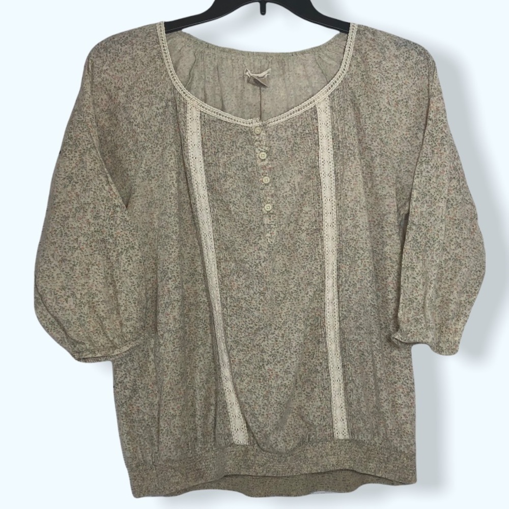 Ruff Hewn Cream Floral Peasant Top Sz Lg